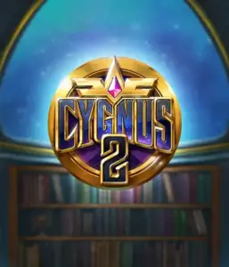 Explore the captivating visuals of Cygnus 2 Slot by ELK Studios, highlighting a stunning logo with a vibrant design in purple and gold. Set against a mystical background of a library, this graphic conjures the spirit of mystical exploration. 